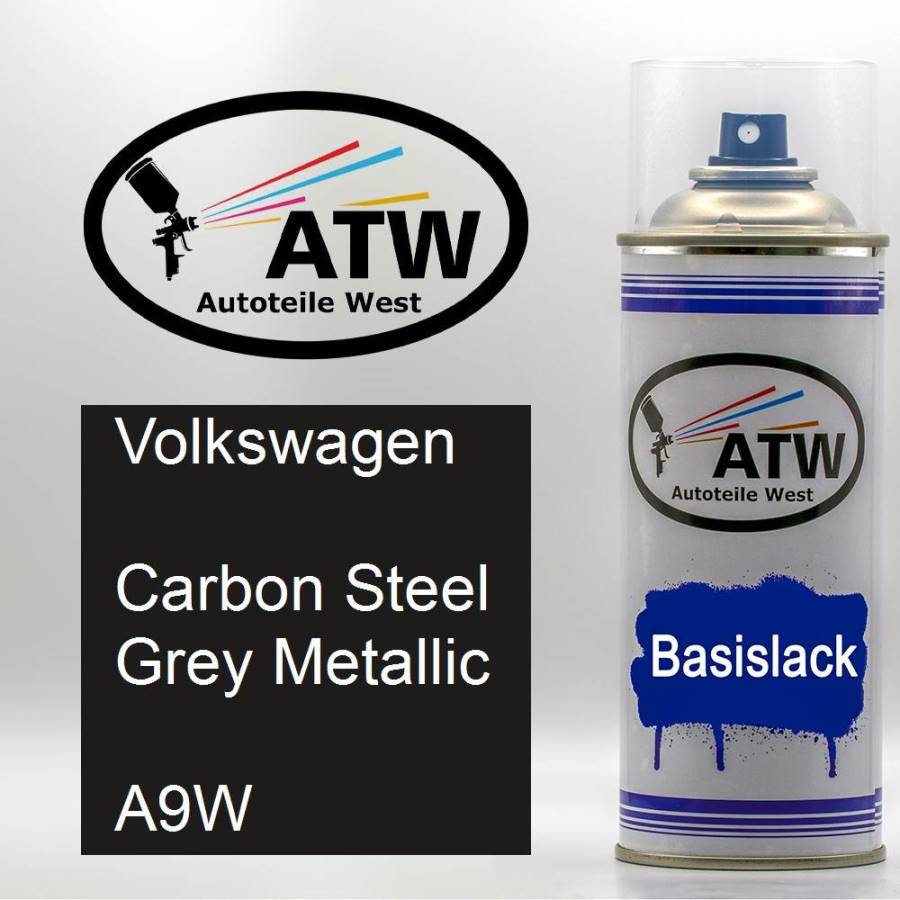 Volkswagen, Carbon Steel Grey Metallic, A9W: 400ml Sprühdose, von ATW Autoteile West.